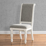 English Elm Belleza Antique White Solid Wood Upholstered Dining Chairs, Set Of 2