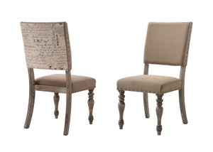 English Elm Birmingham Script Printed Driftwood Finish Dining Chair With Nail Head, Set Of 2