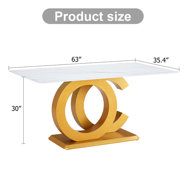 English Elm A Striking Modern Minimalist Rectangular Dining Table For 6-8 With Gold Base & Tempered Glass Top W1151S04361