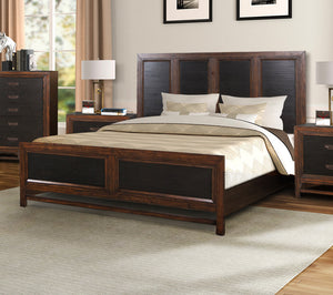 English Elm King King Size Panel Bed with Two-Tone Rustic Buckeye & Black Finish, Pine Solids, Arts & Crafts Style B108S00012