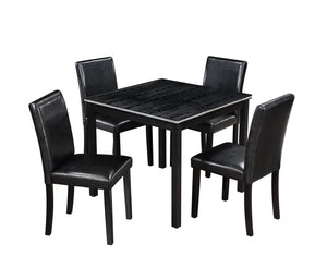English Elm 5 Piece Wooden Dining Table Set - Elegant Square Table With Crystal Trim & 4 Upholstered Chairs, Black W1998S00041