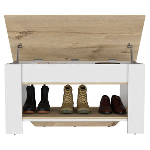 English Elm Storage Table with Liftable Top and Shoe Rack Lower Shelf Light Oak White – Space-Saving Entryway Storage B097133162