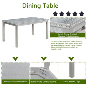 English Elm 6 Piece Wooden Dining Set For 6 - Elegant Silver Grey Table With 4 Cushioned Chairs & Bench W1998S00045