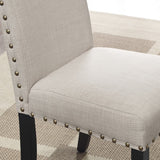 2 Tan Fabric Dining Chairs with Nailhead Trim - Set of 2