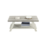 English Elm Athens Contemporary Two-Tone Wood Shelf Coffee Table In Weathered Gray and Beige