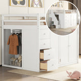 Hearth and Haven Full Size Wood Loft Bed with Built-In Wardrobes, Cabinets and Drawers LT000524AAK