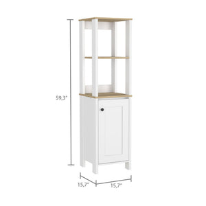 English Elm Linen Tall Bathroom Storage Cabinet 62" High with Five Open Shelves and Adjustable Interior Shelving Multicolor 33.85 L x 22.83 W x 7.09 H B097133250