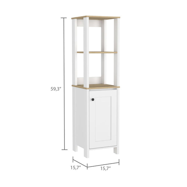 English Elm Linen Tall Bathroom Storage Cabinet 62" High with Five Open Shelves and Adjustable Interior Shelving Multicolor 33.85 L x 22.83 W x 7.09 H B097133250