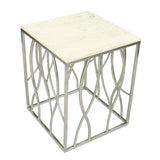 English Elm Kameral Square Marble End Table With Stainless Steel Base