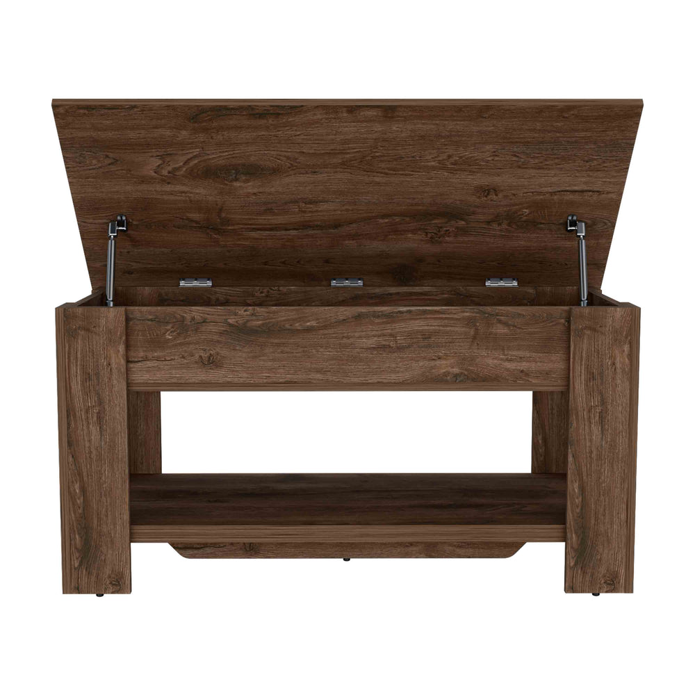 English Elm Storage Lift-Top Table with Shoe Rack Shelf, Dark Brown Particleboard, Metal Hinges for Entryway Living Room Bedroom B097133161