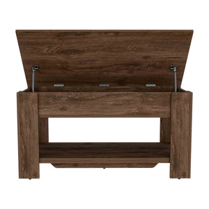 English Elm Storage Lift-Top Table with Shoe Rack Shelf, Dark Brown Particleboard, Metal Hinges for Entryway Living Room Bedroom B097133161
