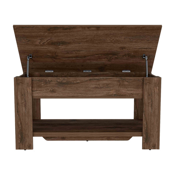 English Elm Storage Lift-Top Table with Shoe Rack Shelf, Dark Brown Particleboard, Metal Hinges for Entryway Living Room Bedroom B097133161