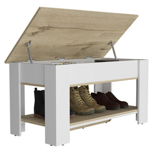 English Elm Austin Storage Table with Lift-Top Cabinet & Lower Shelf, Narrow Entryway Bench for Shoes & Storage B20092025