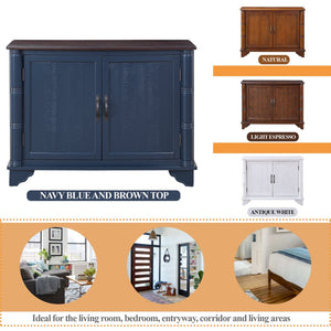 English Elm 40" Retro Console Table with Dual Cabinet Storage Pine Frame Entryway Foyer Navy Blue W1202P146347