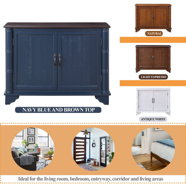English Elm 40" Retro Console Table with Dual Cabinet Storage Pine Frame Entryway Foyer Navy Blue W1202P146347