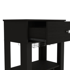 English Elm 39" Black Bar Coffee Cart with 12 Wine Racks, Open Shelf, Cup Holders & Drawer — Stylish Storage Centerpiece B097133083