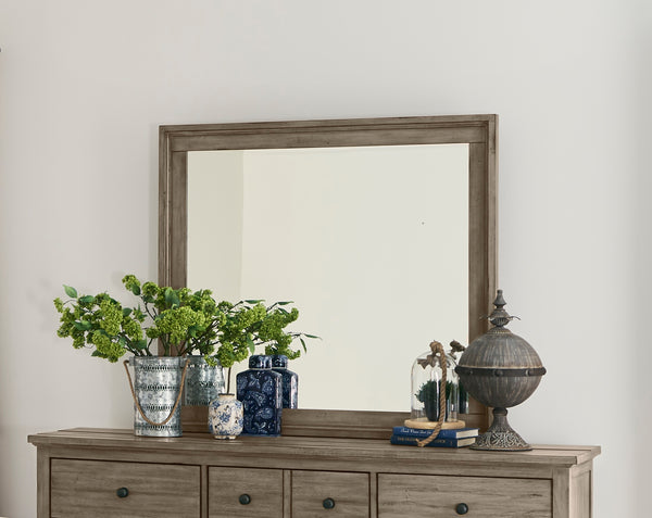English Elm Mirror, 43" Beveled Orchard Grey Frame — Distressed Hand‑Planed Wood, Transitional Style, Ready-to-Hang B108P163866