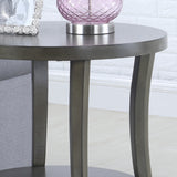 Perth Contemporary Gray Oval End Table with Birch Veneer Top & Shelf - Chic Furniture for Stylish Display - 23W x 23D x 23.5H