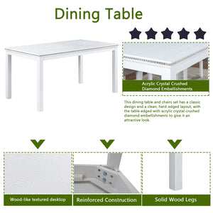 English Elm 6 Piece Wooden Dining Table Set - Elegant Rectangular Table With Upholstered Chairs & Bench For 6 W1998S00046