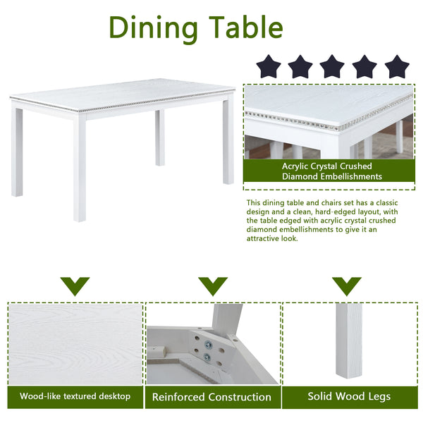 English Elm 6 Piece Wooden Dining Table Set - Elegant Rectangular Table With Upholstered Chairs & Bench For 6 W1998S00046