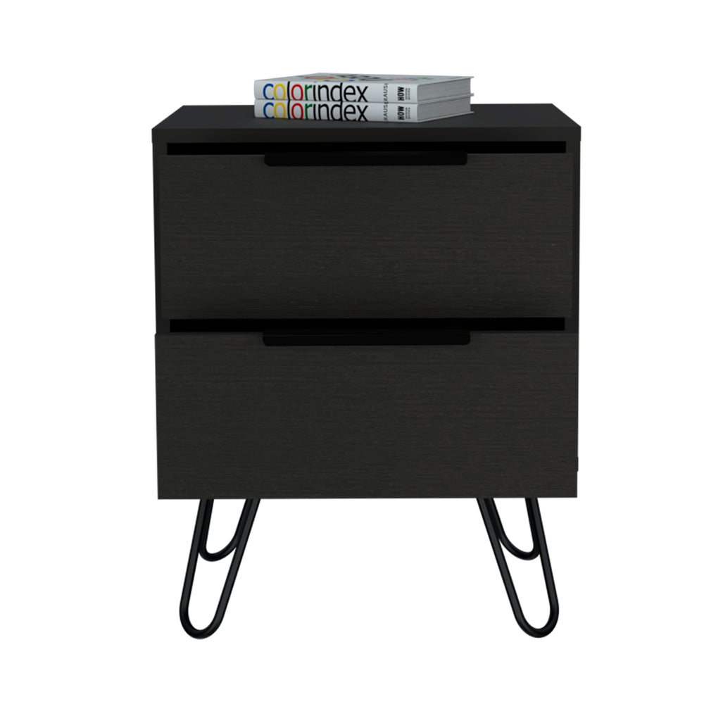 English Elm 2 Nightstand Hairpin Legs Two Drawers Black – Modern 35" Top, 7.6" Legs, Compact Storage, Sleek Particleboard Design B097132918