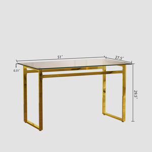 English Elm 51 Inch Glass Dining Table Set For 4 - Modern Elegance With Gold-Plated Legs, Easy Assembly, & Comfort W2189S00080