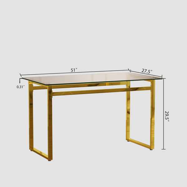English Elm 51 Inch Glass Dining Table Set For 4 - Modern Elegance With Gold-Plated Legs, Easy Assembly, & Comfort W2189S00080