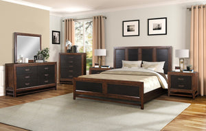 English Elm Queen Rustic Buckeye Panel Bed with Black Slat Details, Pine Solids/Veneers, Arts & Crafts Style Finish B108S00013