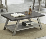 English Elm Athens Contemporary Two-Tone Wood Shelf Coffee Table In Weathered Walnut and Gray