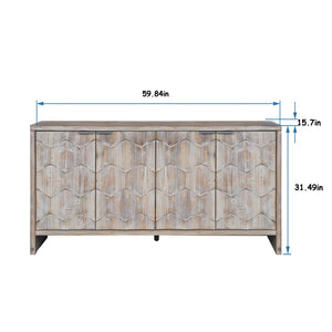 English Elm Accent Farmhouse Sideboard with Fluted Doors Natural Wood Wash Finish Dining Storage W1435P151555
