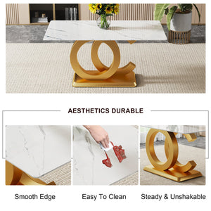 English Elm A Striking Modern Minimalist Rectangular Dining Table For 6-8 With Gold Base & Tempered Glass Top W1151S04361