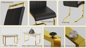 English Elm 51 Inch Glass Dining Table Set For 4 - Modern Elegance With Gold-Plated Legs, Easy Assembly, & Comfort W2189S00080