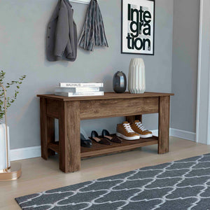 English Elm Storage Lift-Top Table with Shoe Rack Shelf, Dark Brown Particleboard, Metal Hinges for Entryway Living Room Bedroom B097133161