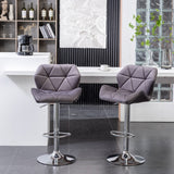 English Elm Breni Velvet Diamond Tufted Swivel Adjustable Height Barstool, Set Of 2, Gray