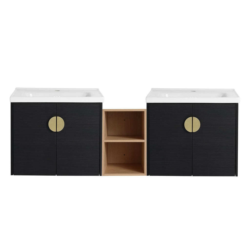 English Elm 60 Inch Soft Close Doors Bathroom Vanity Set With Ceramic Sink, Storage Shelves & Modern Design W999S00138