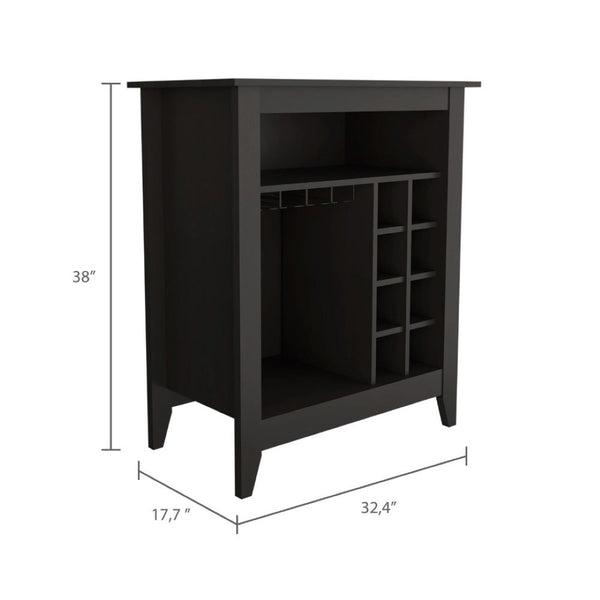 English Elm Depot E-shop Mojito Matte Black Bar Cabinet with Wine Rack and Open Storage Shelf B097133096