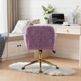 English Elm Office Chair,Artificial Rabbit Hair Home Office Chair With Golden Metal Base,Adjustable Desk Chair Swivel Office Chair,Vanity Chair(Violet)