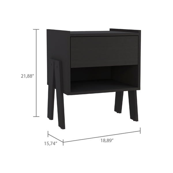 English Elm DEPOT Caladium Nightstand Black - Elegant Particle Board Bedside Table with Drawer & Open Shelf, FSC Certified B097132934