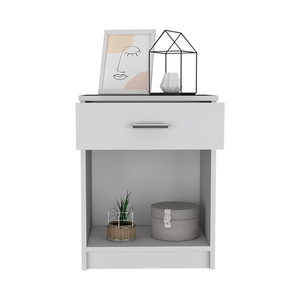 English Elm Nightstand With Drawer And Shelf – Modern White Design For Compact Spaces, Easy Assembly & Style B097132929