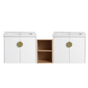 English Elm 60 Inch Modern Soft Close Bathroom Vanity Set With Ceramic Sink, Storage Shelves & Stylish Handles W999S00137