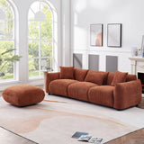 English Elm Mid Century Modern Couch 3-Seater Sofa With Ottoman Soft Padded Seat Upholstered Footrest Stool Ottoman Foot Stool For Living Room, Bedroom. Orange