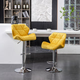 Velvet Diamond Tufted Swivel Barstool Set, Yellow, Adjustable Height, 2-Pack