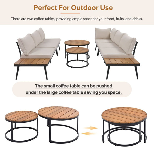 English Elm Trexm Modular Patio Sectional with Acacia Nesting Tables and Washable Cushions TM000001AAA
