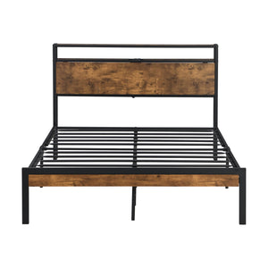 English Elm Full Size Metal Platform Bed Frame with Wooden Headboard Footboard USB Ports, 10" Storage, 600LB Capacity W2297P164911