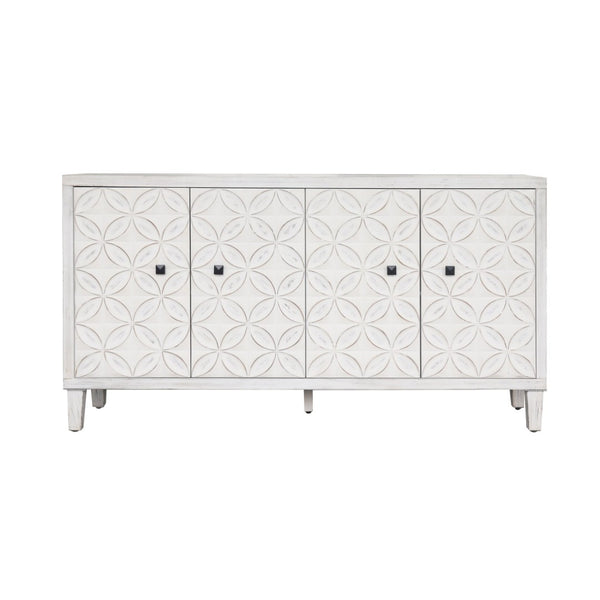 English Elm Accent Farmhouse Sideboard with Fluted Doors Natural Wood Wash Finish Dining Storage W1435P153086