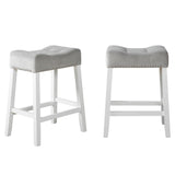 English Elm Morovo Set Of 2 Velvet Counter Height Stools With Tufted Saddle Seats, White-Wash Finish, Gray