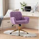 English Elm Office Chair,Artificial Rabbit Hair Home Office Chair With Golden Metal Base,Adjustable Desk Chair Swivel Office Chair,Vanity Chair(Violet)