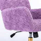 English Elm Office Chair,Artificial Rabbit Hair Home Office Chair With Golden Metal Base,Adjustable Desk Chair Swivel Office Chair,Vanity Chair(Violet)