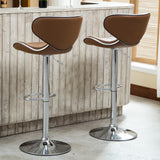 Masaccio Upholstery Barstools Set of 2, Chrome Base, Camel Color - Modern Style, Swivel Function