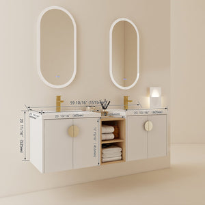 English Elm 60 Inch Modern Soft Close Bathroom Vanity Set With Ceramic Sink, Storage Shelves & Stylish Handles W999S00137